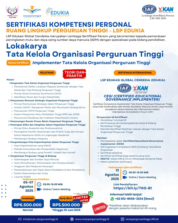 LSP EDUKIA Sukses Gelar Sertifikasi TOT OBE Online untuk Dosen dan Trainer Pendidikan Tinggi